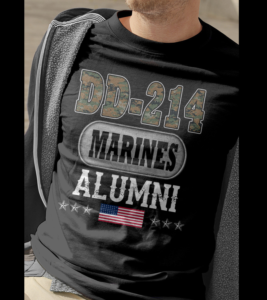 Dd-214 Marines Alumni American Flag Stars T-Shirt