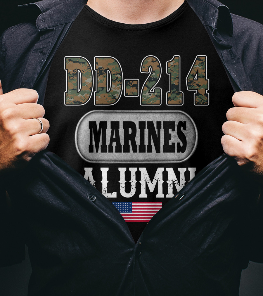 Dd-214 Marines Alumni American Flag Stars T-Shirt