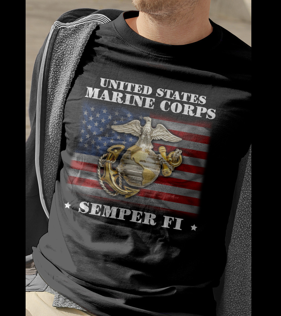 United States Marine Corps Semper Fi American Flag Eagle Globe And Anchor T-Shirt