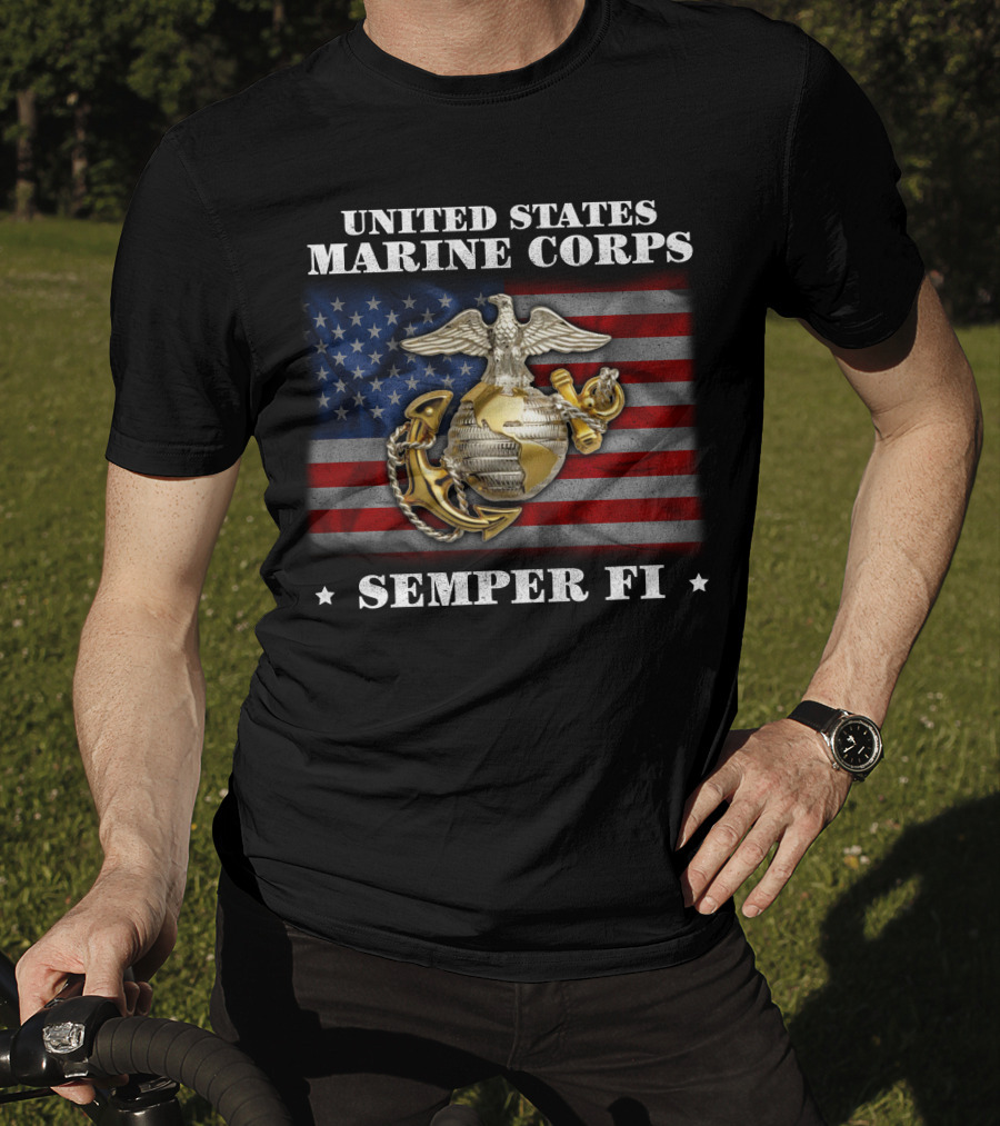 United States Marine Corps Semper Fi American Flag Eagle Globe And Anchor T-Shirt