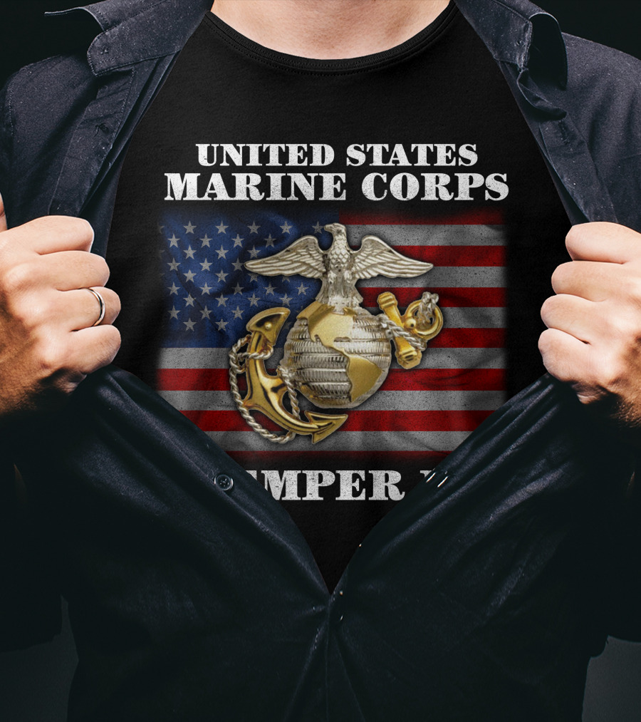 United States Marine Corps Semper Fi American Flag Eagle Globe And Anchor T-Shirt