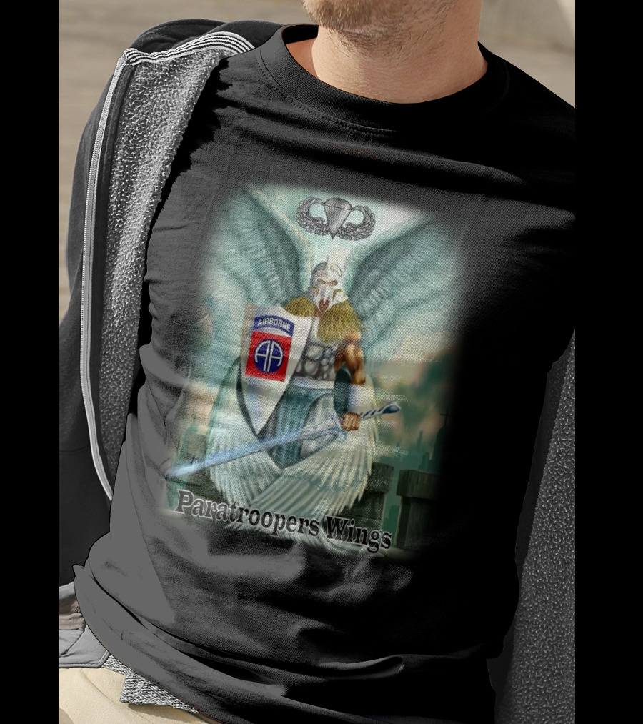 Airborne Paratroopers Wings Angel Warrior With Shield And Sword T-Shirt