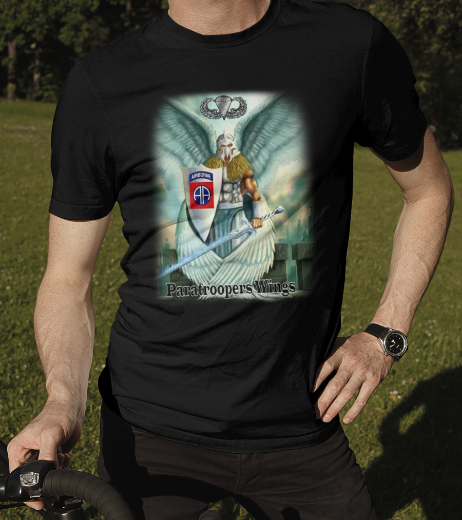 Airborne Paratroopers Wings Angel Warrior With Shield And Sword T-Shirt
