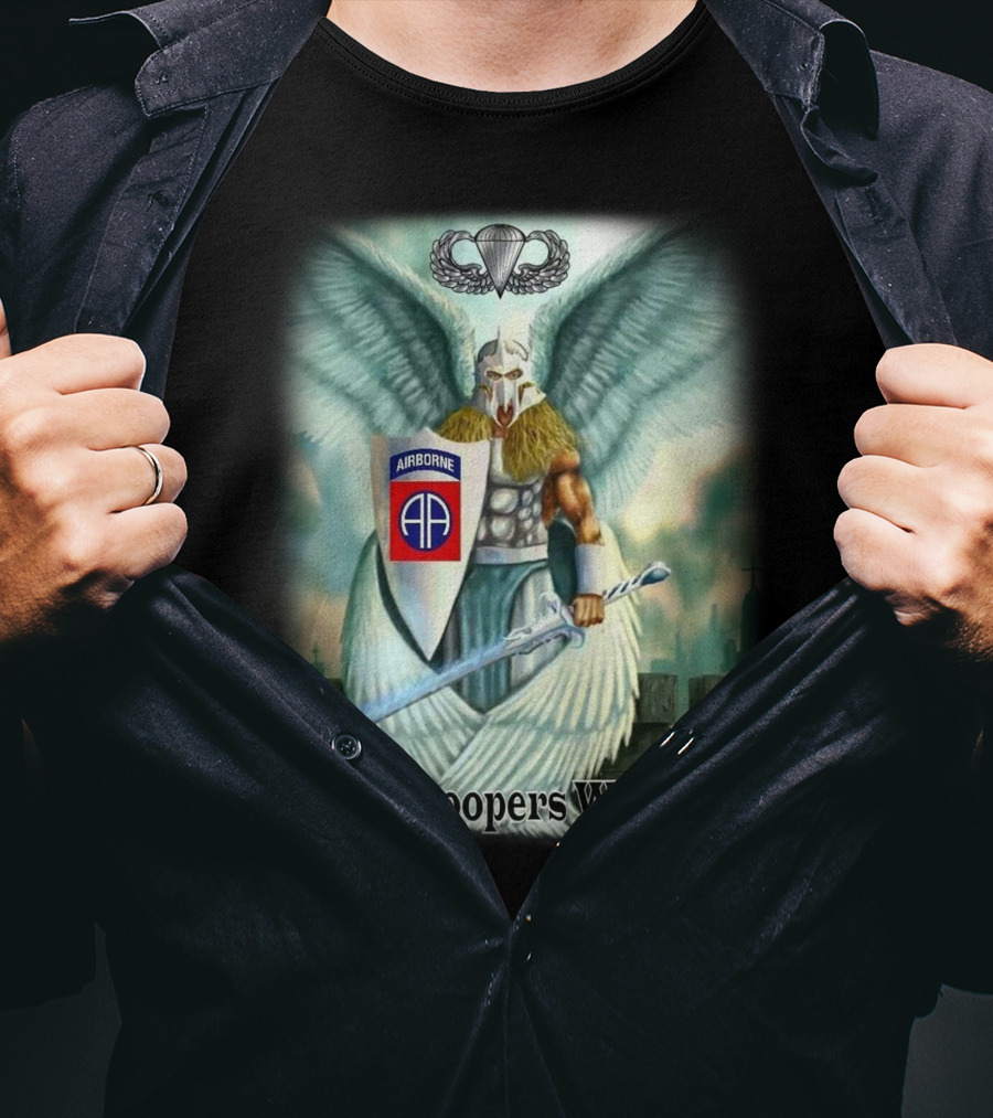 Airborne Paratroopers Wings Angel Warrior With Shield And Sword T-Shirt