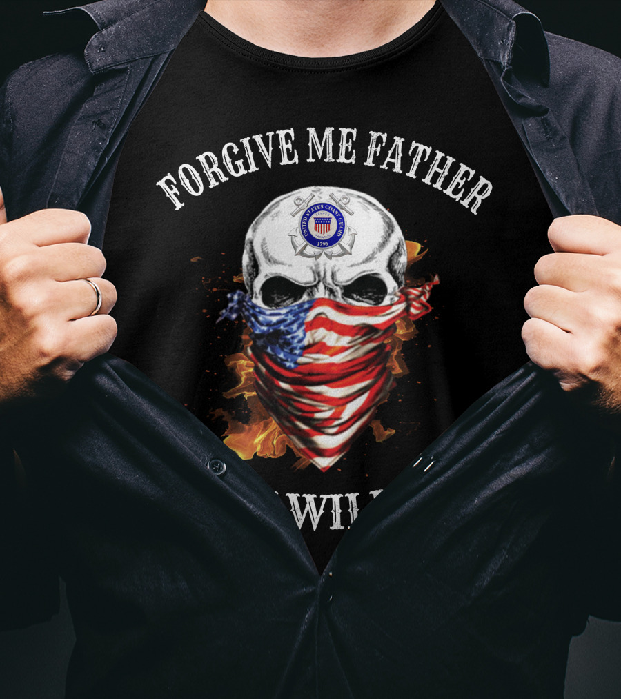 Forgive Me Father For I Will Sin Skull With American Flag Bandana And Fire T-Shirt