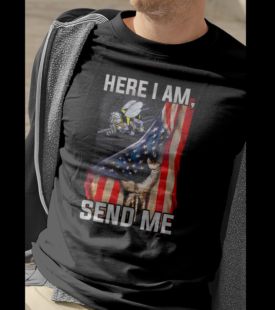 Here I Am Send Me American Flag Soldier Bee T-Shirt