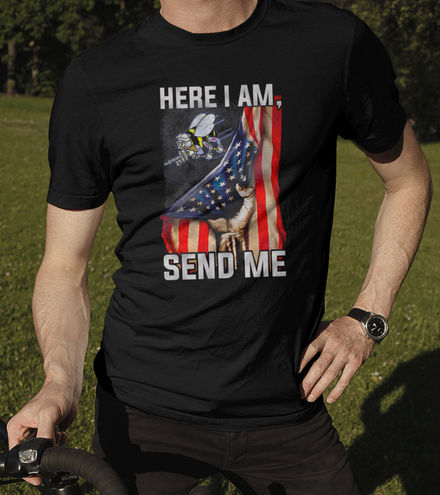 Here I Am Send Me American Flag Soldier Bee T-Shirt