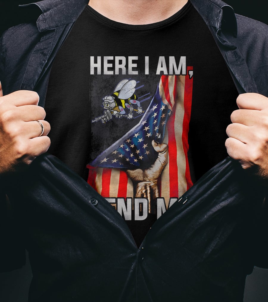 Here I Am Send Me American Flag Soldier Bee T-Shirt