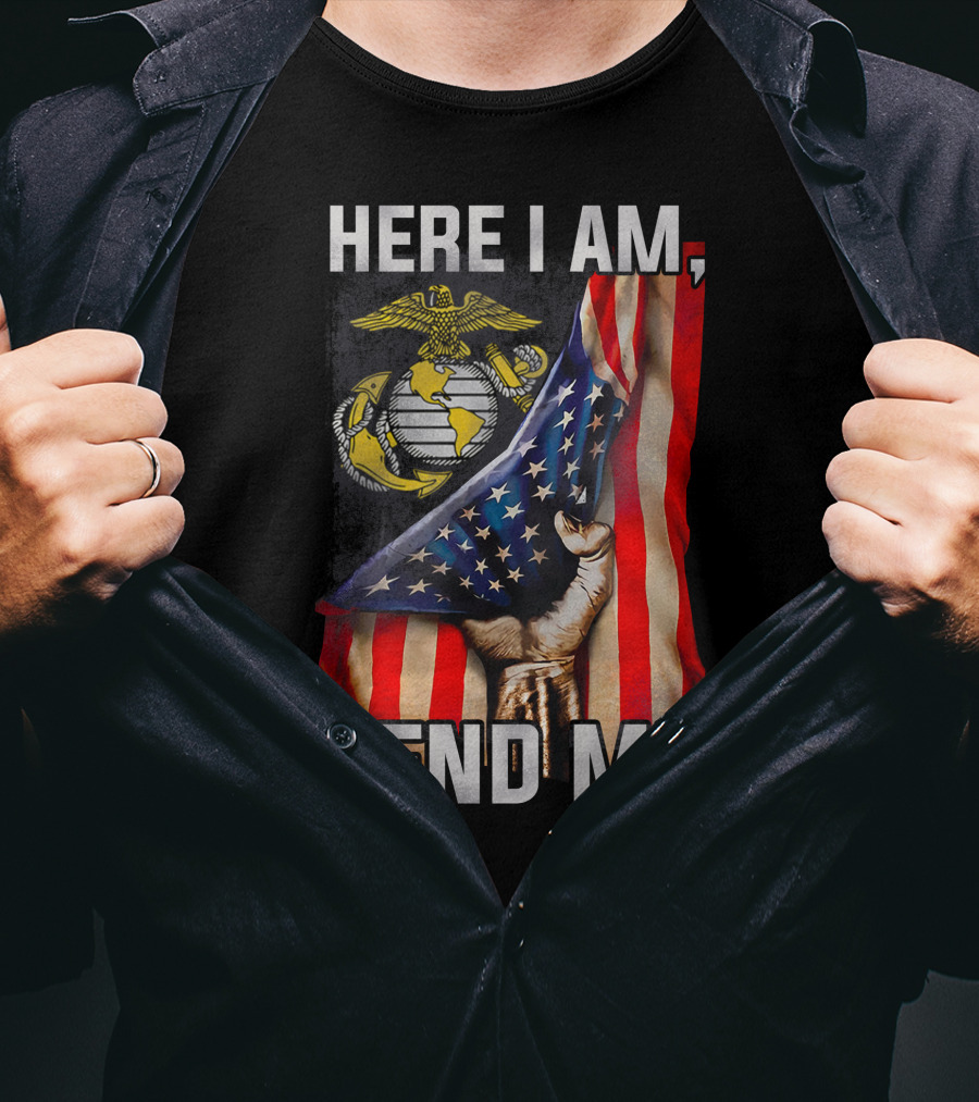 Here I Am Send Me Us Marine Corps American Flag T-Shirt