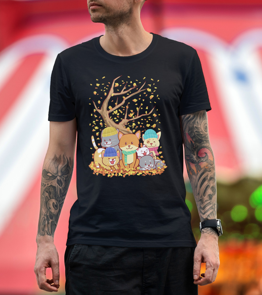 Cats Cats Autumn Leaf Tree Fall T-Shirt