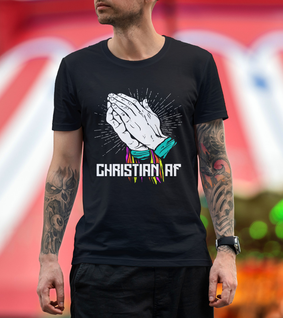 AEW Christian Af Praying Hands Burst Colorful Streamers T-Shirt