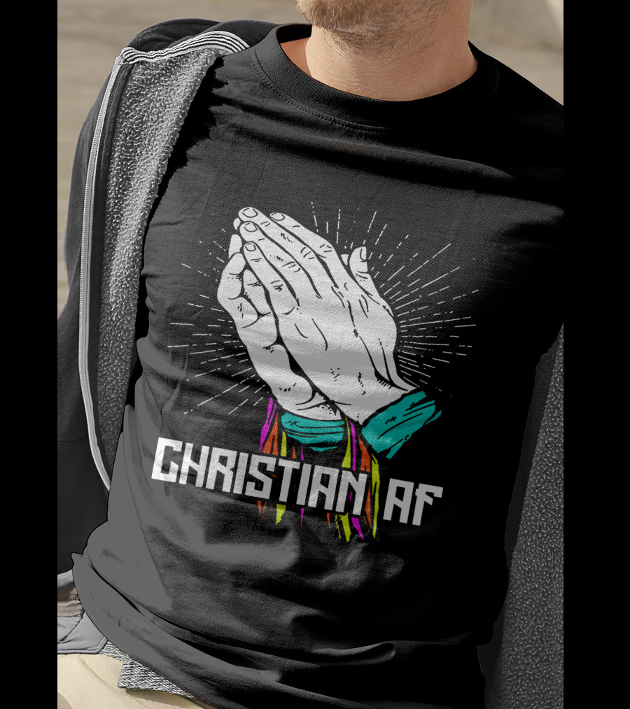 AEW Christian Af Praying Hands Burst Colorful Streamers T-Shirt
