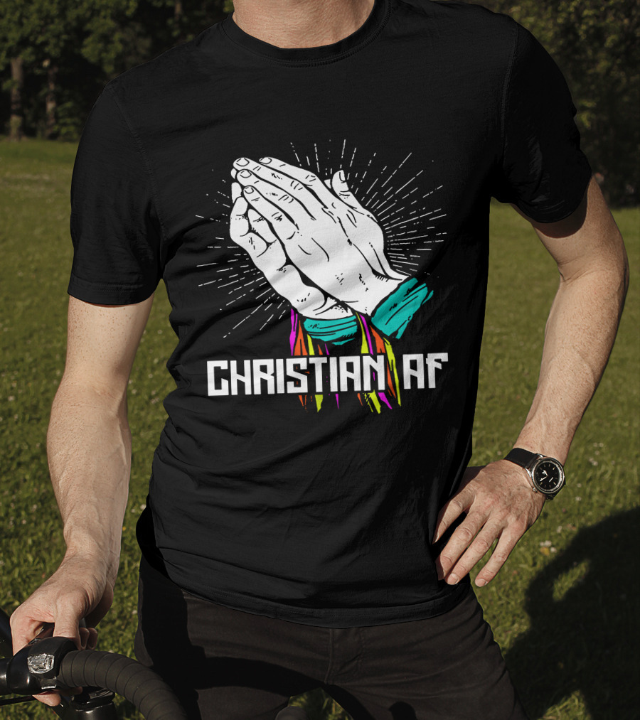 AEW Christian Af Praying Hands Burst Colorful Streamers T-Shirt