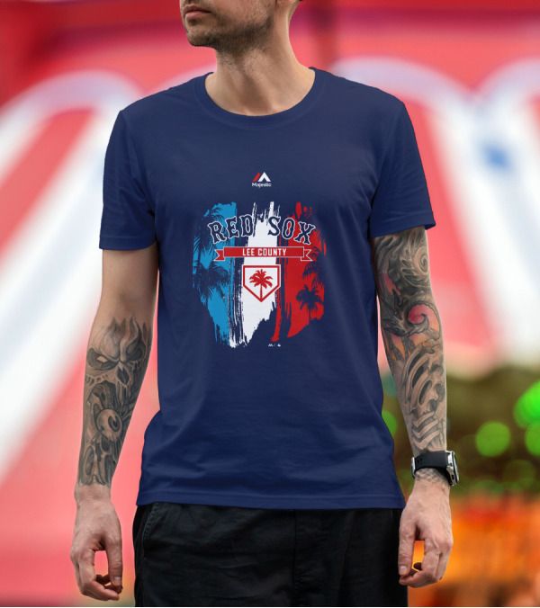 Premium T-Shirt: Majestic Red Sox Lee County Mookie Betts Palm Tree Blue Red White T-Shirt Majestic Red Sox Lee County Mookie Betts Palm Tree Blue Red White T-Shirt