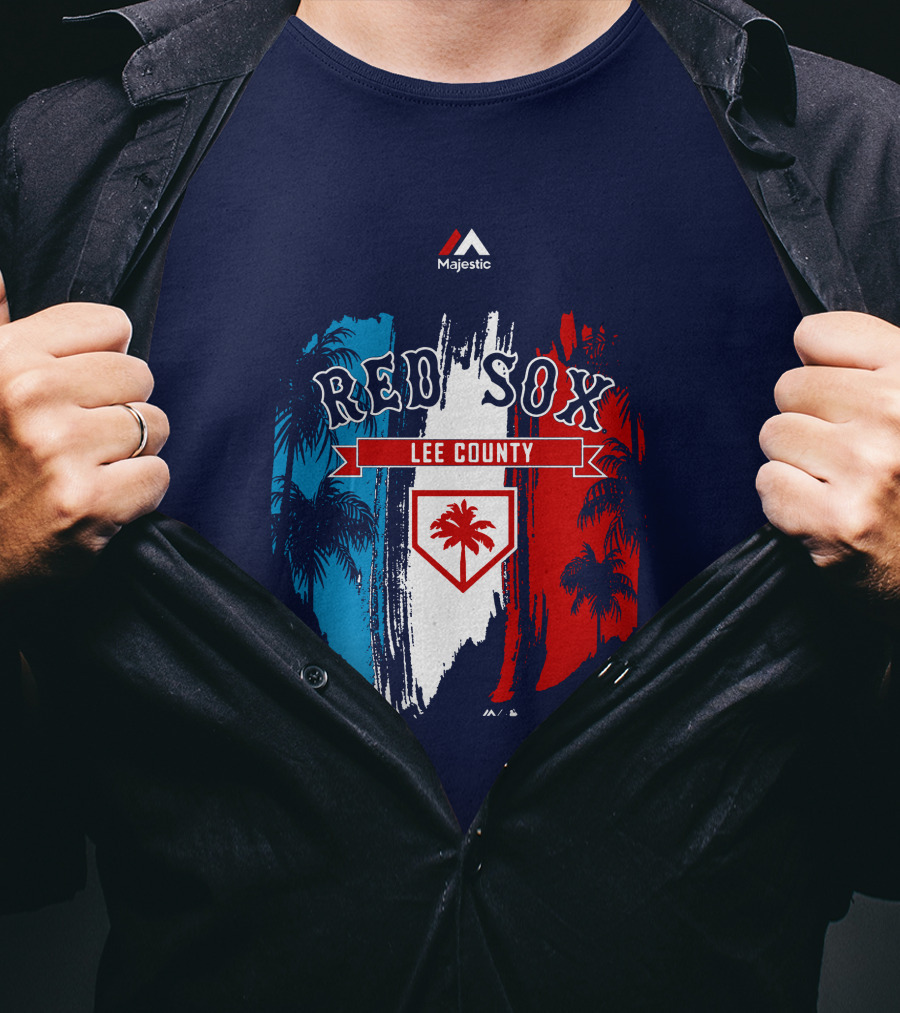 Majestic Red Sox Lee County Mookie Betts Palm Tree Blue Red White T-Shirt