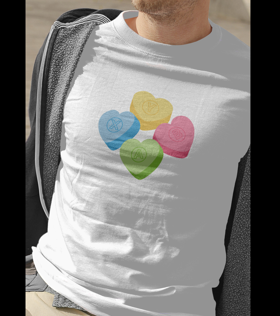 X Y A B Candy Hearts Valentine's Crew Neck T-Shirt