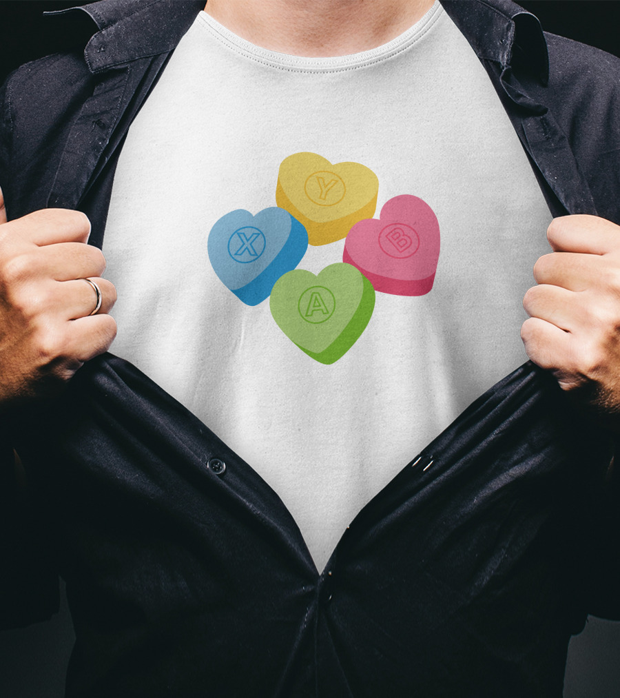 X Y A B Candy Hearts Valentine's Crew Neck T-Shirt