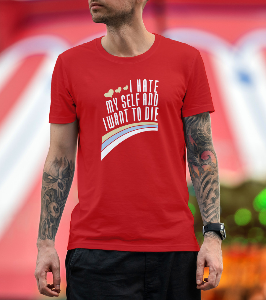 I Hate Myself and I Want to Die Damin Toell Hearts and Rainbow T-Shirt