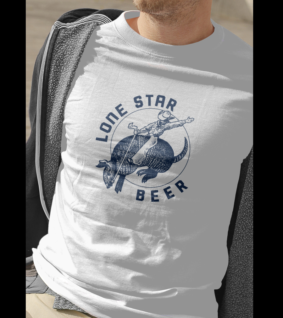 Lone Star Beer Cowboy Riding Armadillo T-Shirt