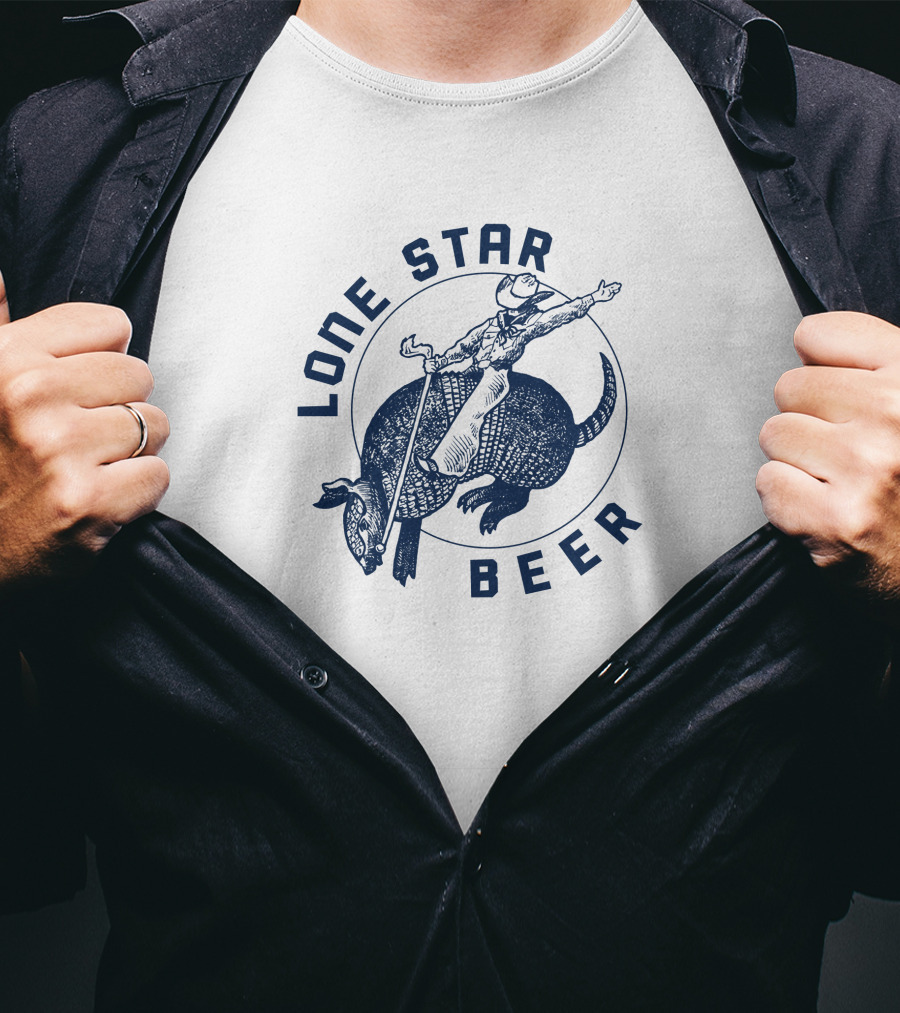 Lone Star Beer Cowboy Riding Armadillo T-Shirt