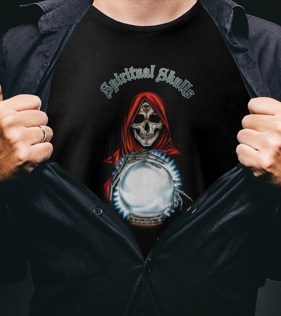 Spiritual Skulls Mystic Reaper With Crystal Ball T-Shirt