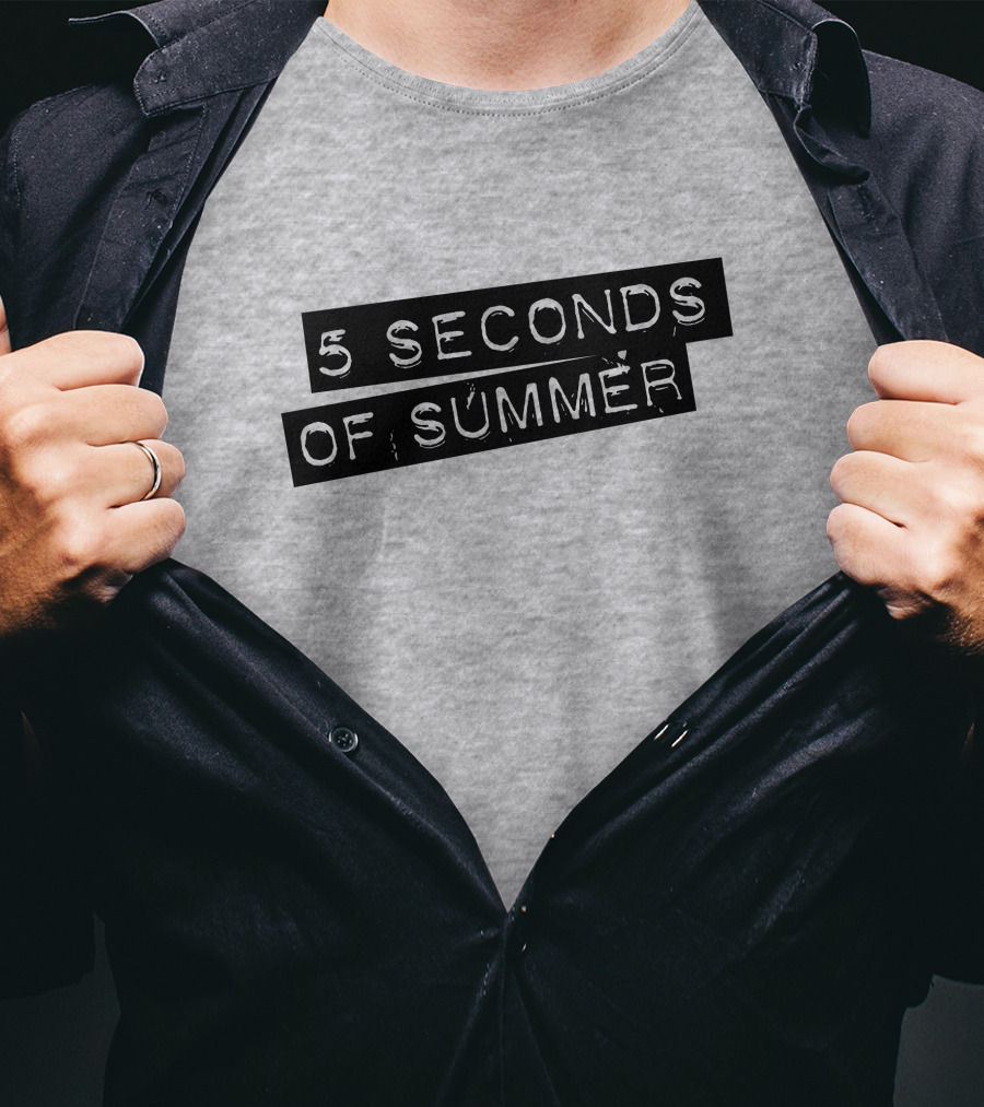 5 Seconds Of Summer Draped Black Text On Grey Background T-Shirt