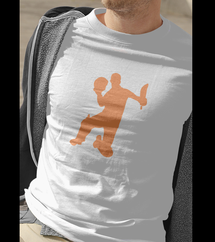 David Warner Orange Silhouette Cricketer Batting Pose T-Shirt