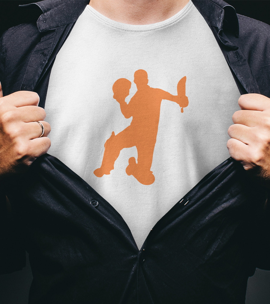 David Warner Orange Silhouette Cricketer Batting Pose T-Shirt
