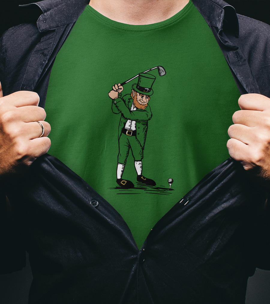 Irish Golfer With Leprechaun Swinging Club T-Shirt