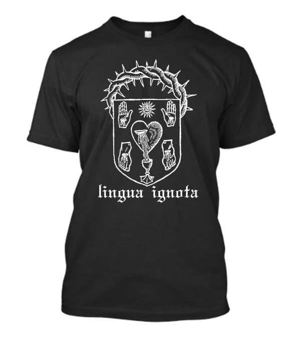 Lingua Ignota Evil Greed Five Wounds Crowned Heart Hands Sun Shield T-Shirt