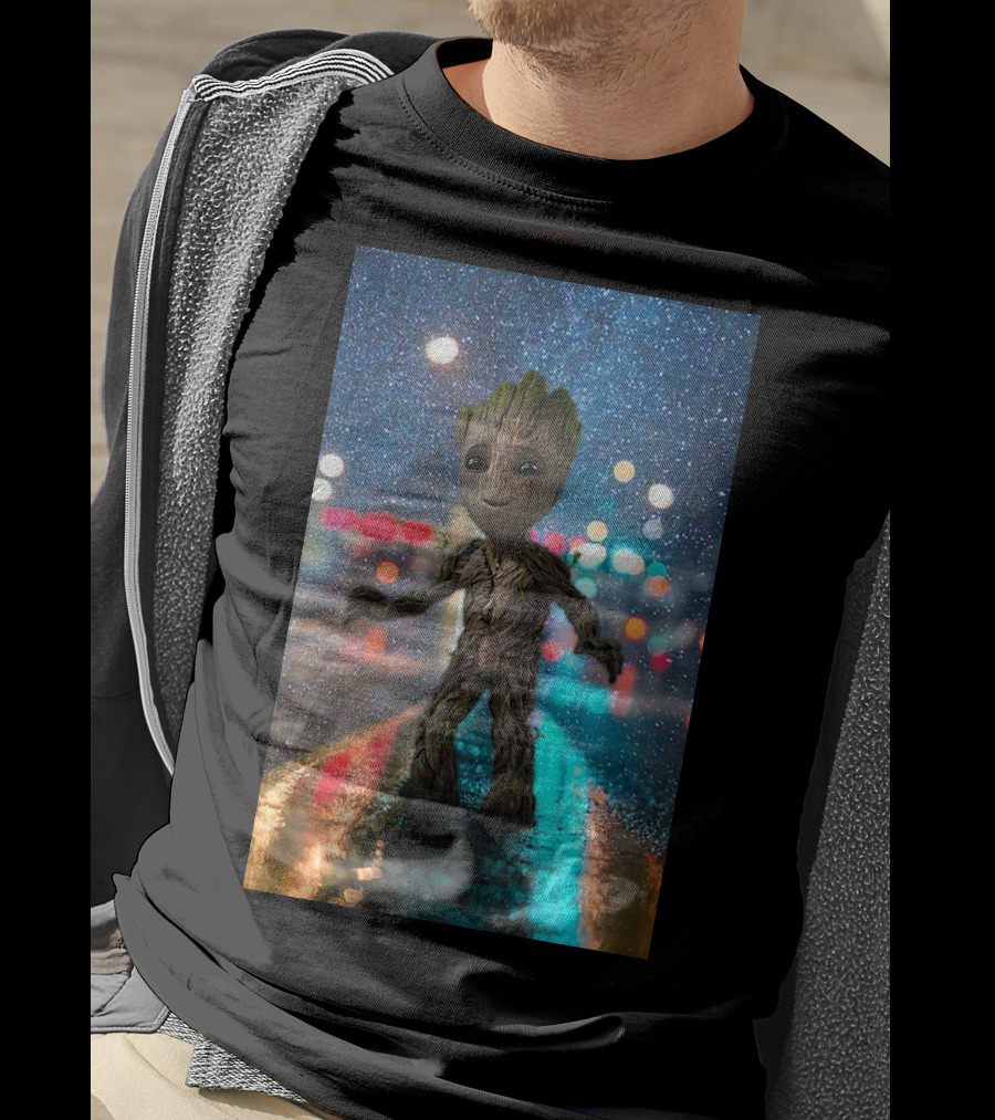 Groot Baby Guardians Of The Galaxy Night Street Scene T-Shirt