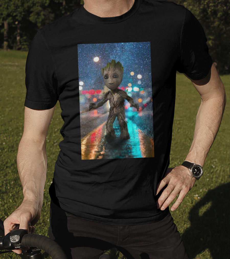 Groot Baby Guardians Of The Galaxy Night Street Scene T-Shirt
