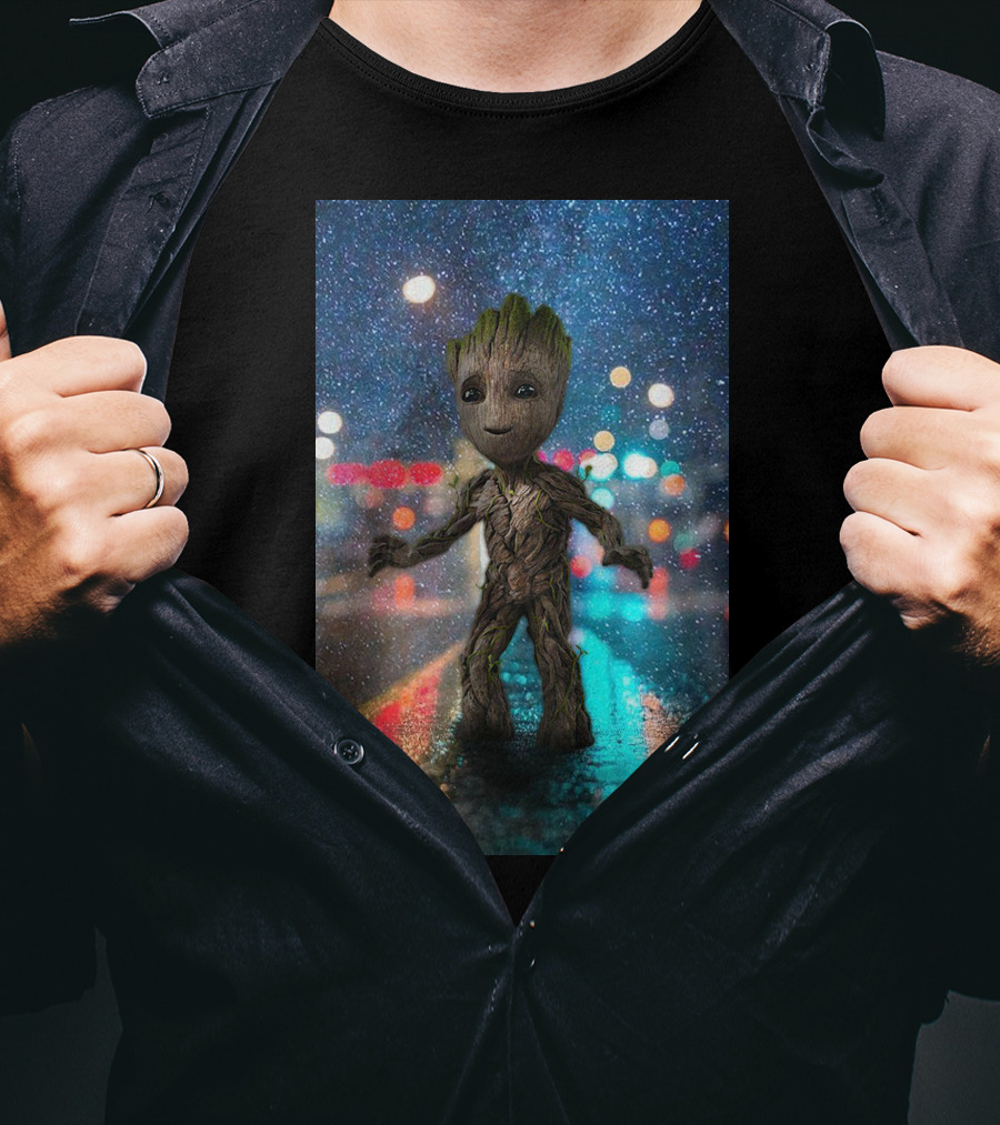 Groot Baby Guardians Of The Galaxy Night Street Scene T-Shirt