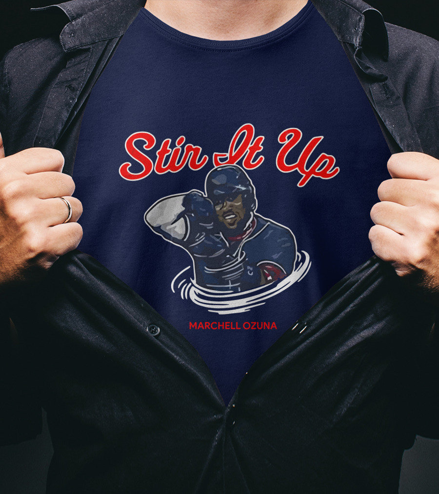 Stir It Up Marcell Ozuna Baseball Action Graphics T-Shirt