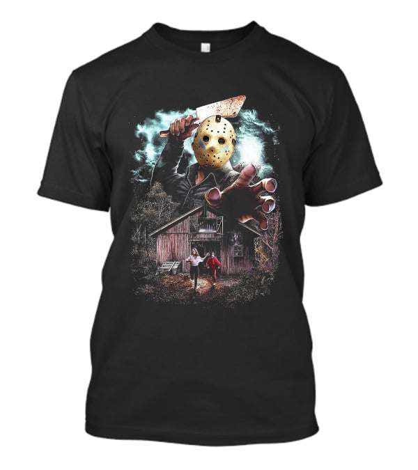 Friday The 13th Jason Voorhees Mask And Cabin Scene T-Shirt