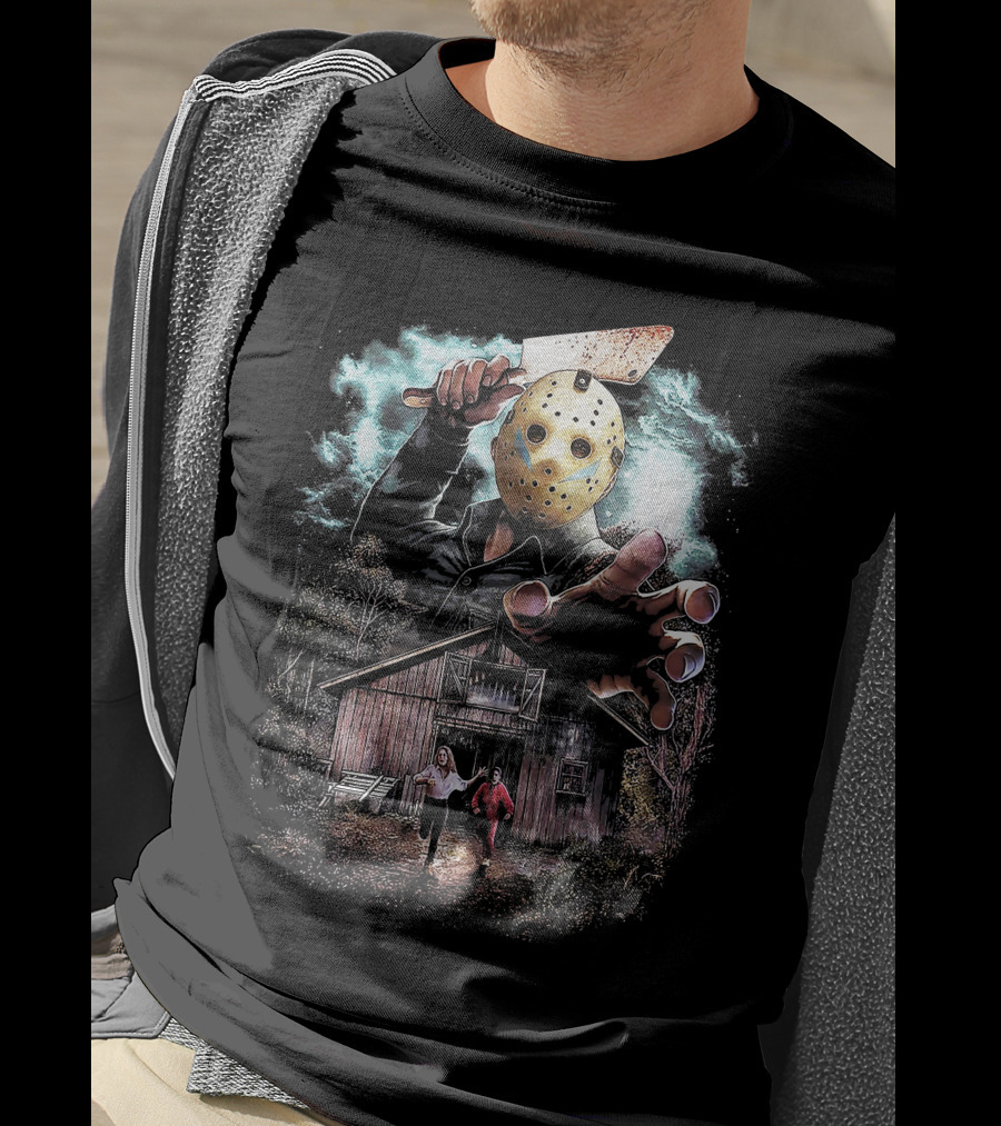 Friday The 13th Jason Voorhees Mask And Cabin Scene T-Shirt