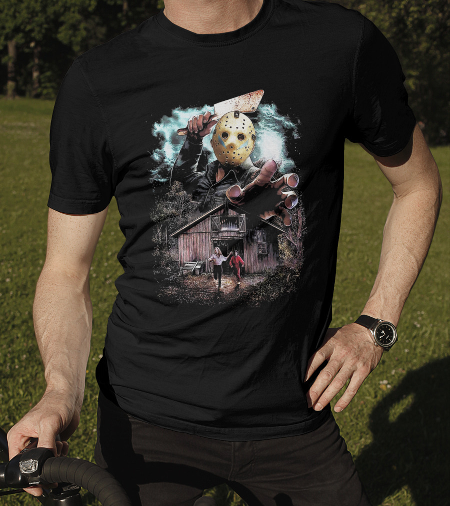 Friday The 13th Jason Voorhees Mask And Cabin Scene T-Shirt