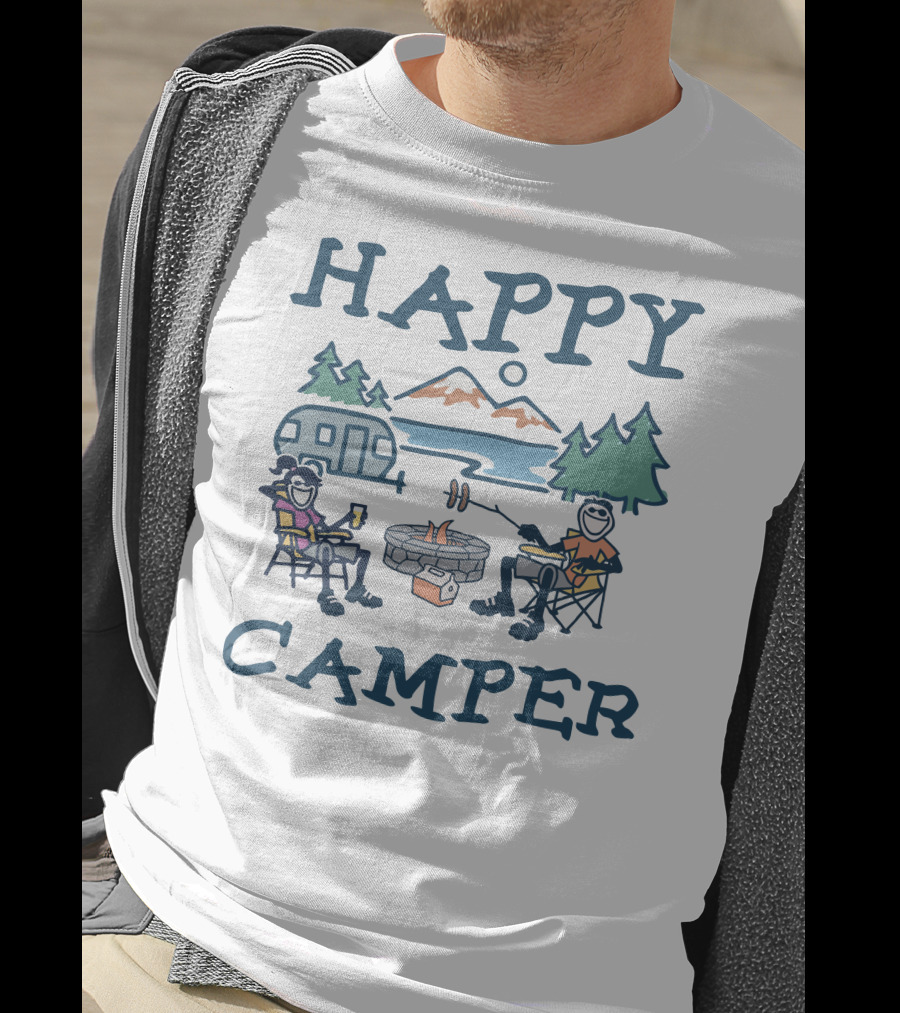 HAPPY CAMPER Campfire Caravan Mountain Adventure T-Shirt