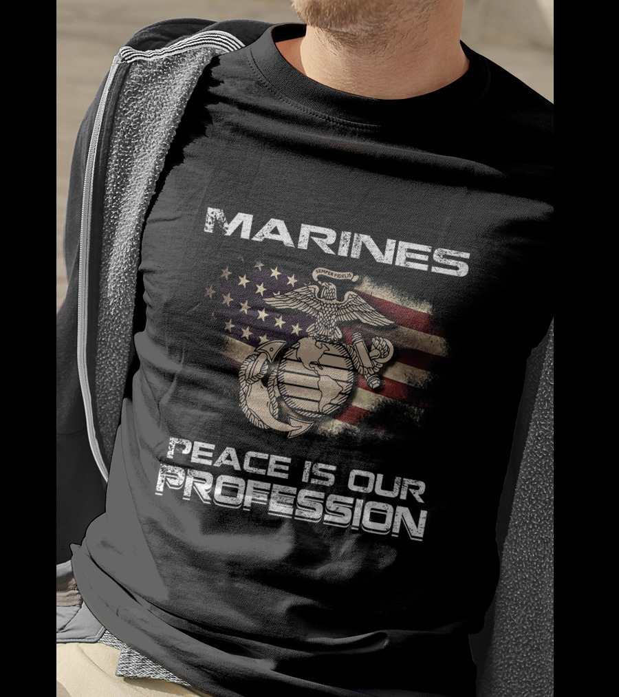 Marines Peace Is Our Profession USA Flag Emblem T-Shirt