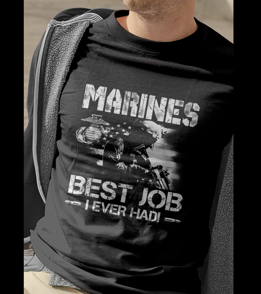 MARINES BEST JOB I EVER HAD Soldier Flag Emblem T-Shirt