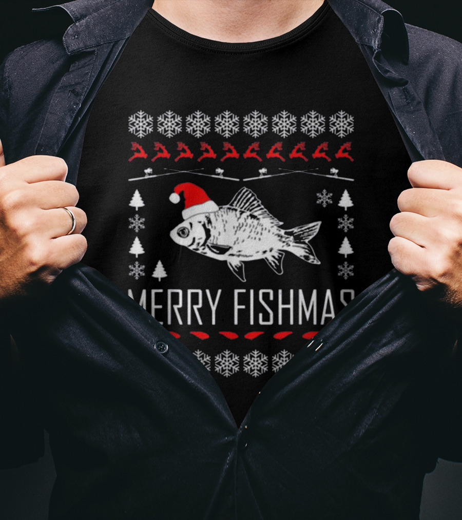 Merry Fishmas Funny Christmas Fishing Lover Ugly T-Shirt