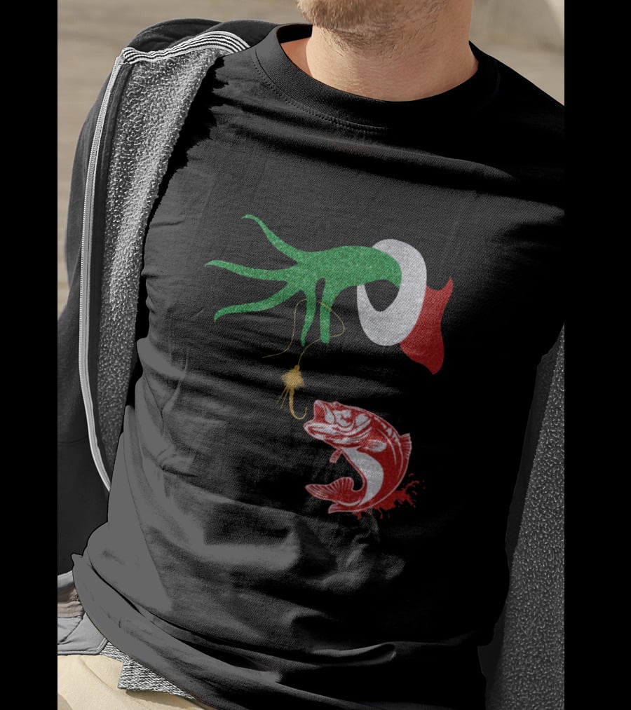 Ginch Christmas Fishing Grinch Hand With Fish Hook And Jumping Fish T-Shirt