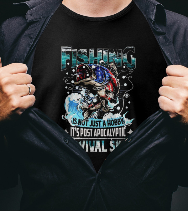 Fishing Is Not Just A Hobby It's Post Apocalyptic Survival Skill Captain America Skull And Tentacles T-Shirt
