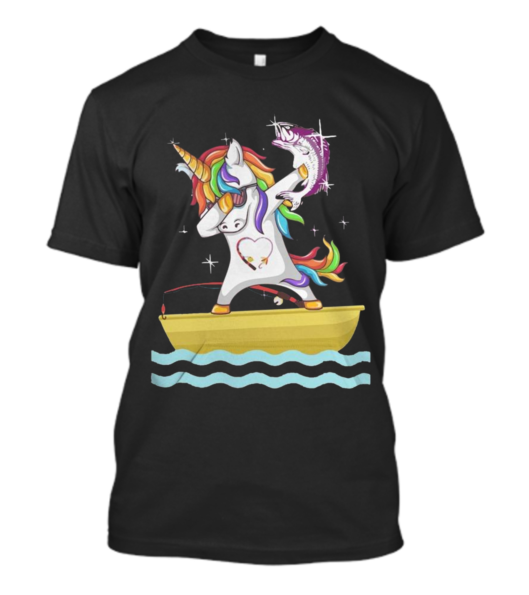 Unicorn Dabbing With Fish On Boat T-Shirt