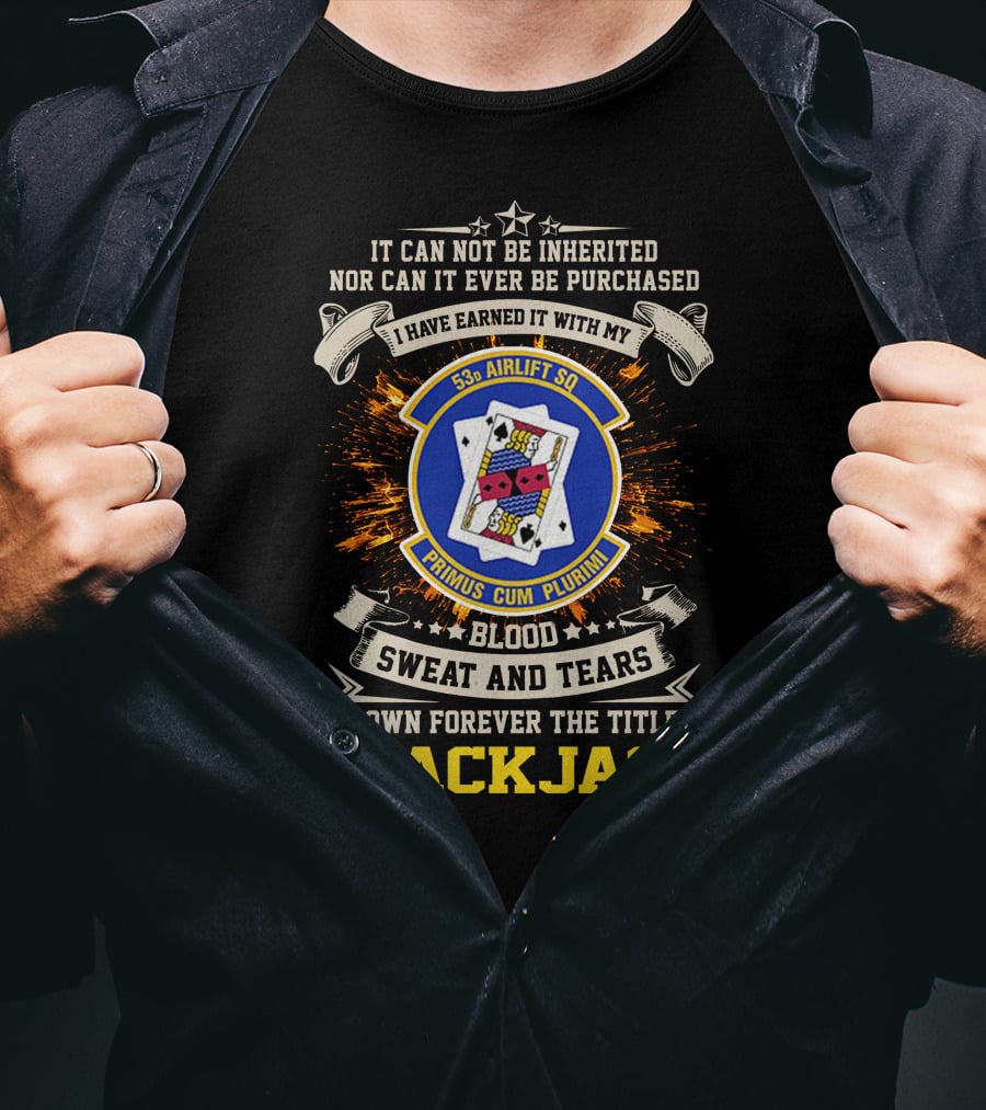 53rd Airlift Squadron Blackjack Primus Cum Plurimi Blood Sweat And Tears T-Shirt