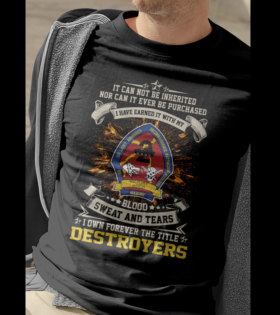 2nd Light Armored Reconnaissance Battalion Victory Marine Destroyers Blood Sweat And Tears T-Shirt