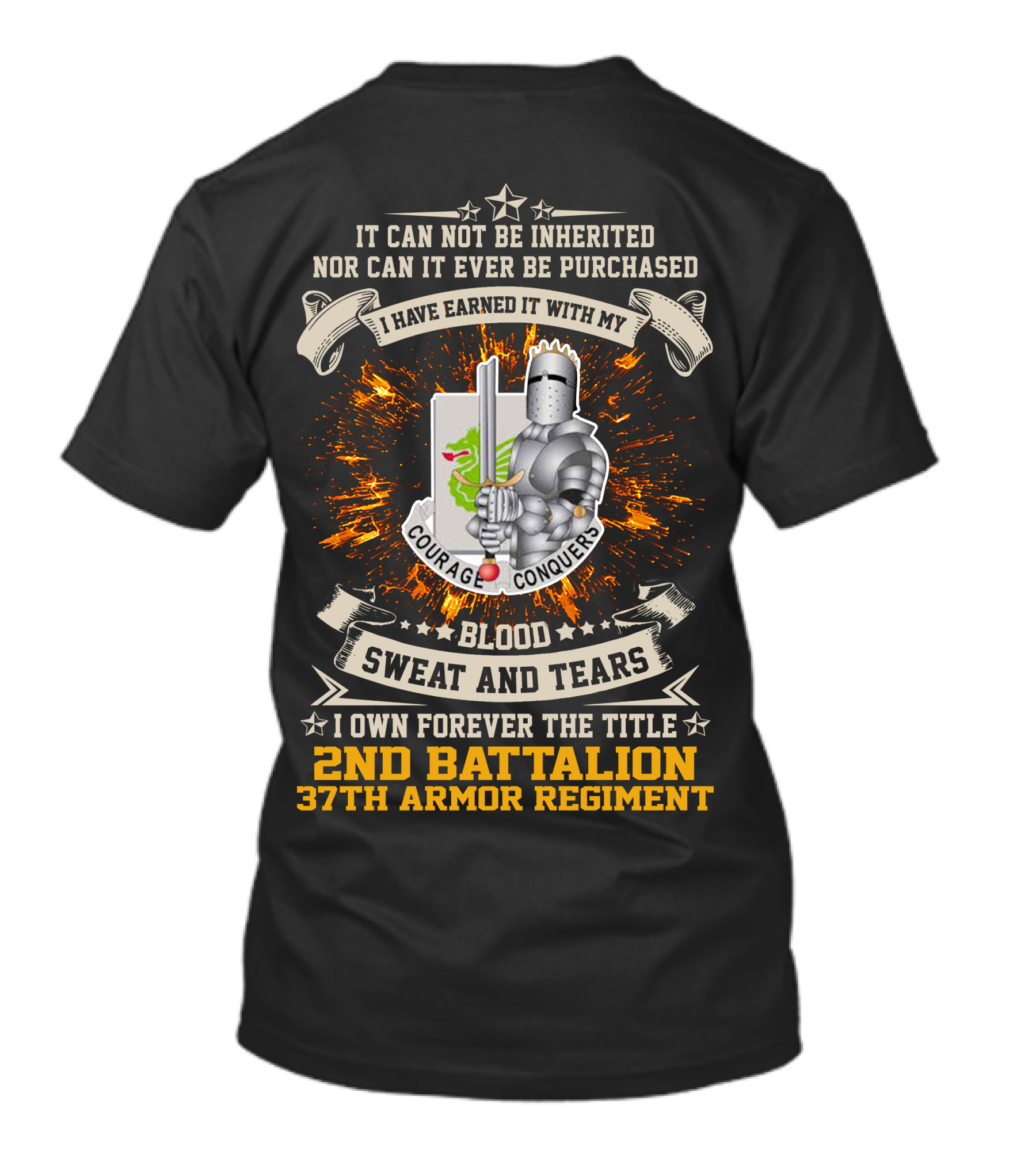 2Nd Battalion 37Th Armor Regiment Blood Sweat And Tears Courage Conquers T-Shirt