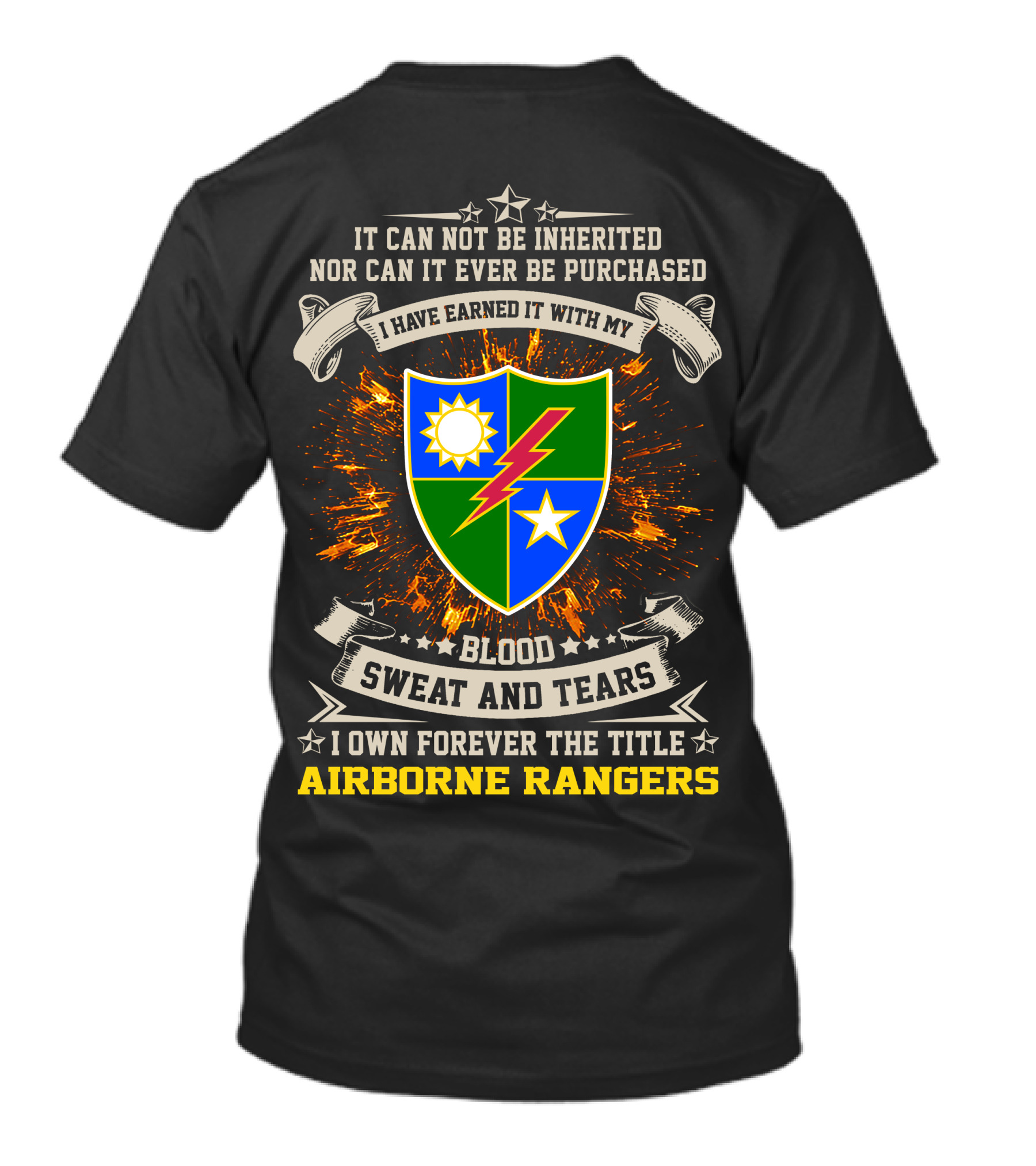 75Th Ranger Regiment Airborne Rangers Blood Sweat And Tears Crest T-Shirt