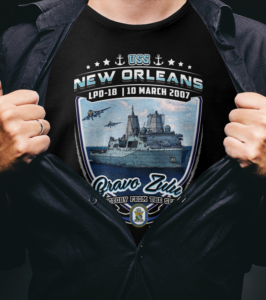 Uss New Orleans Lpd-18 Bravo Zulu Victory From The Sea 10 March 2007 T-Shirt