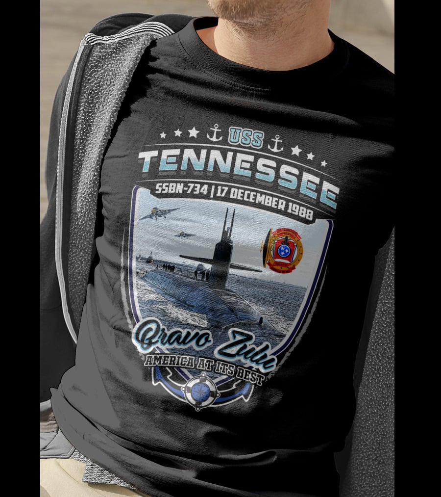 Uss Tennessee Ssbn-734 Bravo Zulu America At Its Best 17 December 1988 Submarine Anchors Stars T-Shirt
